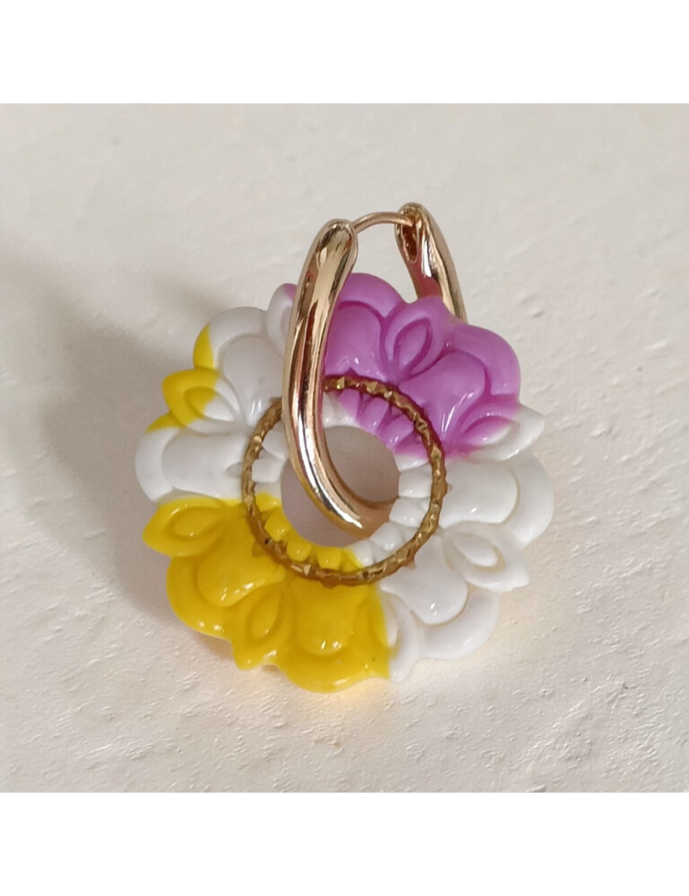 L’Atelier de Patricia - Boucles d'oreilles interchangeable -Fleur – Dégradées blanc