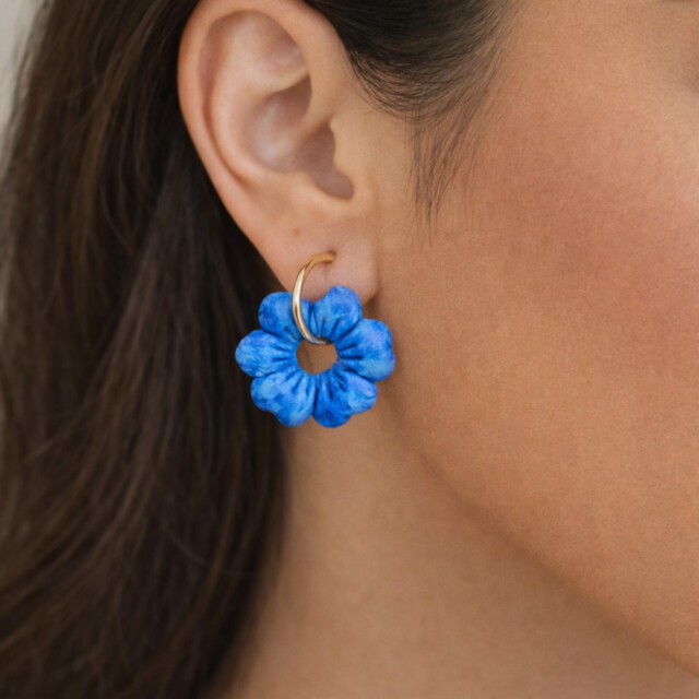 L’Atelier de Patricia - Boucles d'oreilles interchangeable - fleur marine – Bleu marine