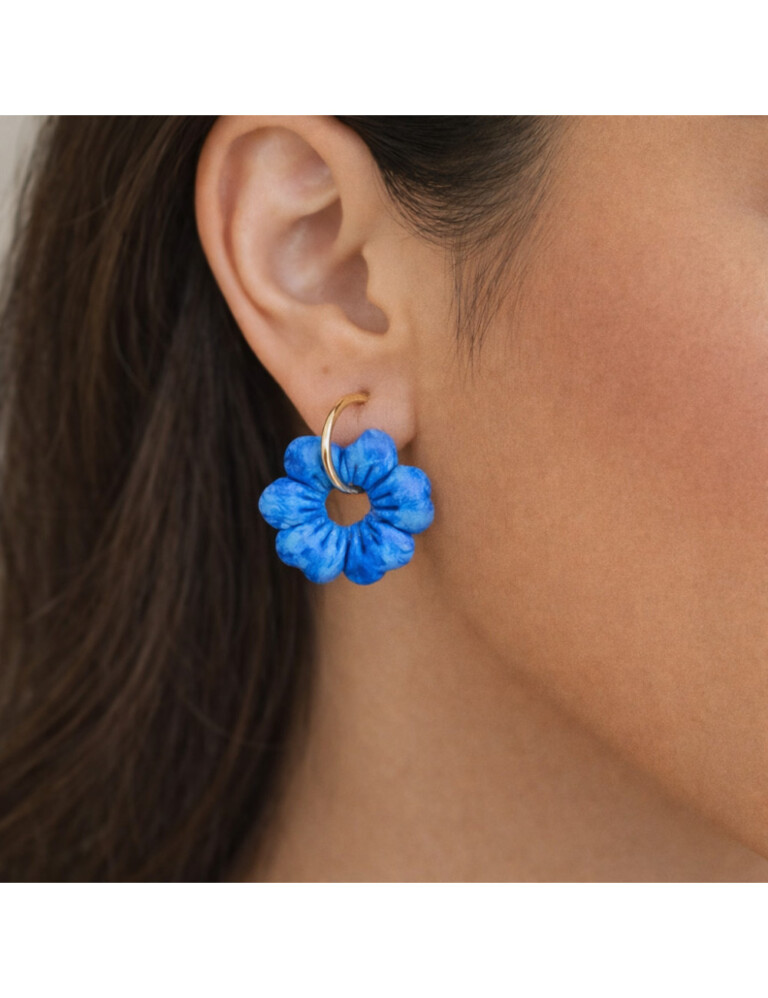 L’Atelier de Patricia - Boucles d'oreilles interchangeable - fleur marine – Bleu marine