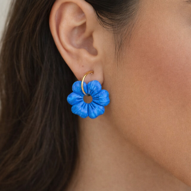 L’Atelier de Patricia - Boucles d'oreilles interchangeable - fleur marine – Bleu marine