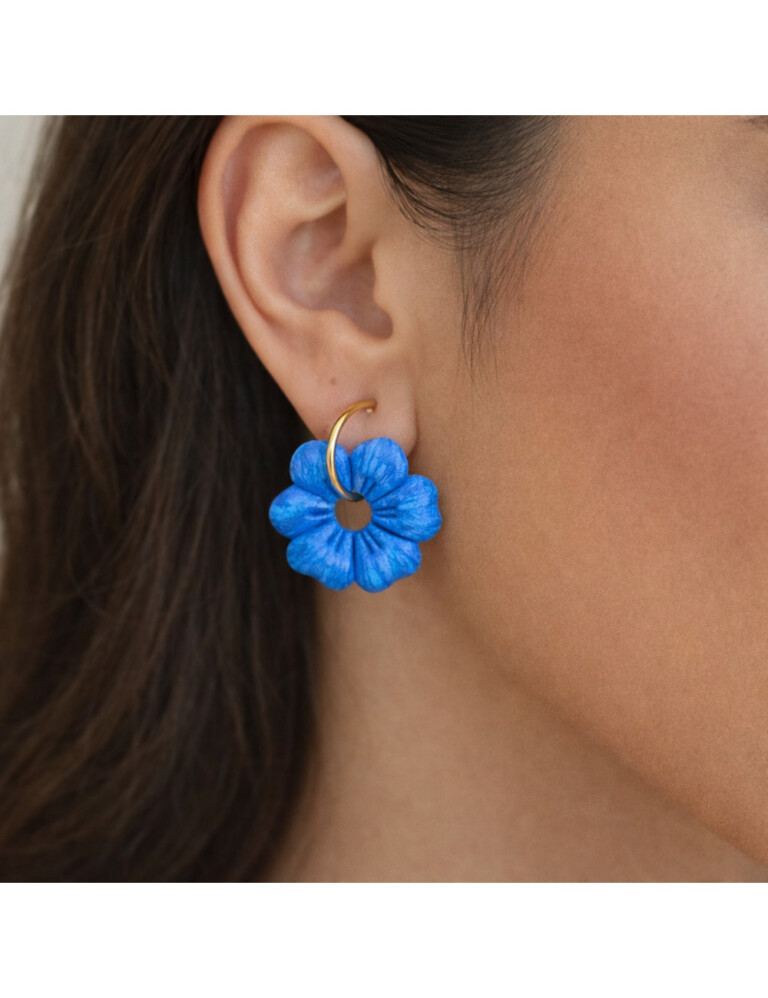 L’Atelier de Patricia - Boucles d'oreilles interchangeable - fleur marine – Bleu marine