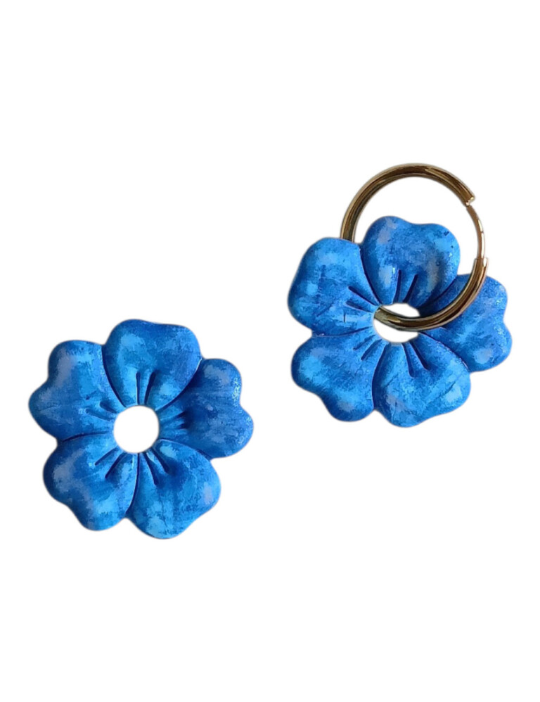 L’Atelier de Patricia - Boucles d'oreilles interchangeable - fleur marine – Bleu marine