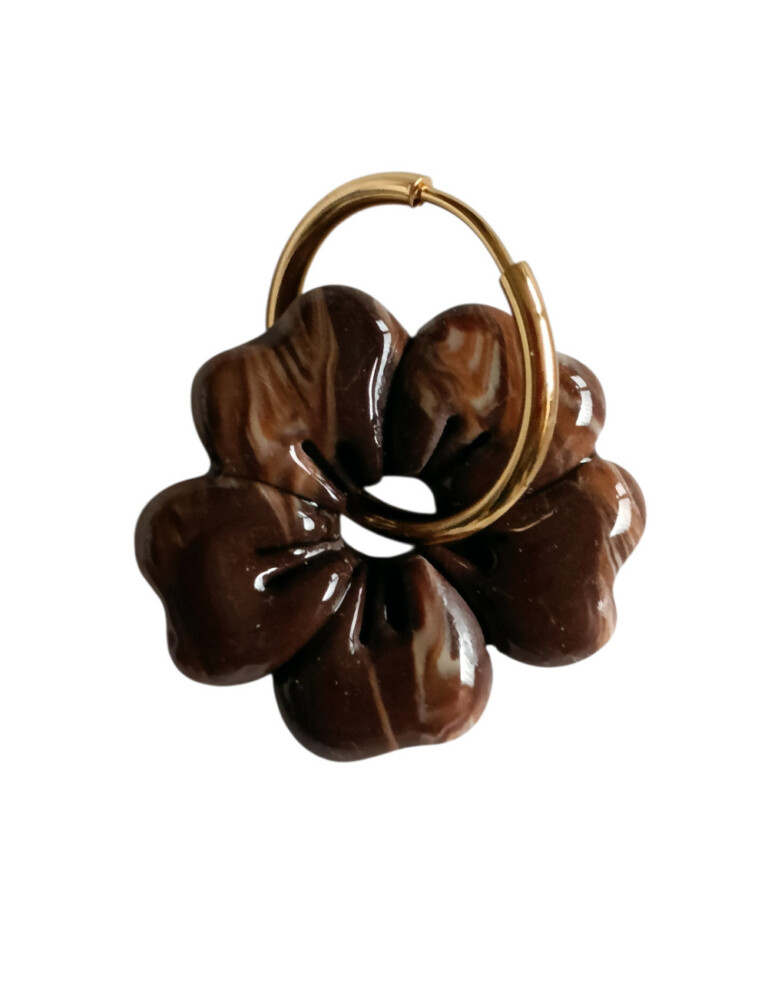 L’Atelier de Patricia - Boucles d'oreilles interchangeable fleur – Marron clair