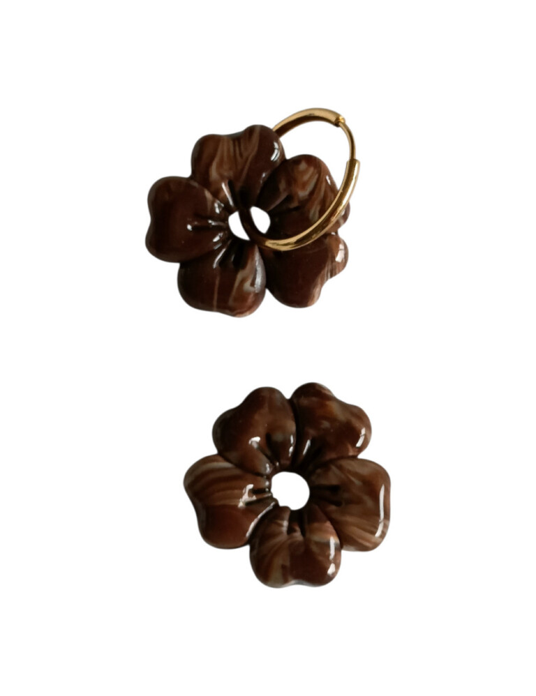 L’Atelier de Patricia - Boucles d'oreilles interchangeable fleur – Marron clair