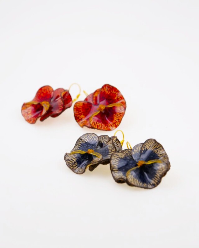 Ciléa Bijoux - Boucles d'oreilles courtes Pensée or - Petit – Rouge clair / Tige