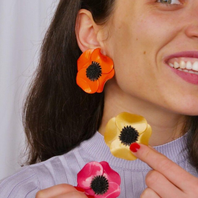 Ciléa Paris - Boucles d'oreilles courtes Anémone - Grandes – Dormeuse (Oreilles percées) / Noir