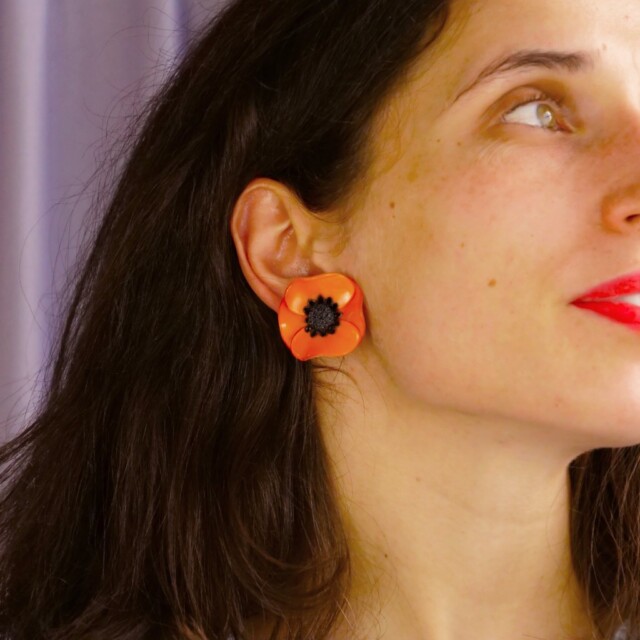 Ciléa Paris - Boucles d'oreilles courtes Anémone - Petit – Dormeuse (Oreilles percées) / Noir