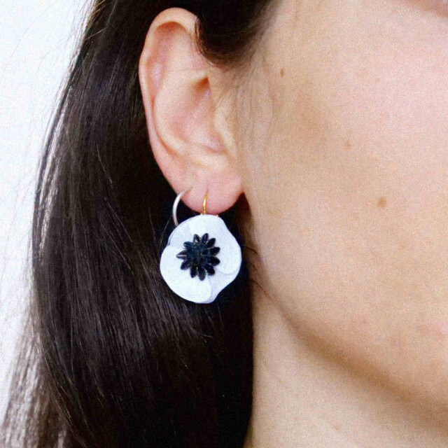 Ciléa Paris - Boucles d'oreilles courtes Anémone - Mini – Dormeuse (Oreilles percées) / Noir