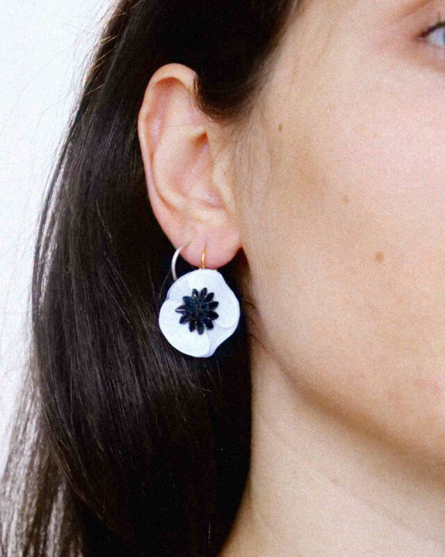 Ciléa Paris - Boucles d'oreilles courtes Anémone - Mini – Dormeuse (Oreilles percées) / Noir