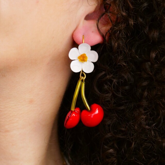 Ciléa Paris - Boucle d'oreille cerise Botanica – Dormeuse (Oreilles percées)