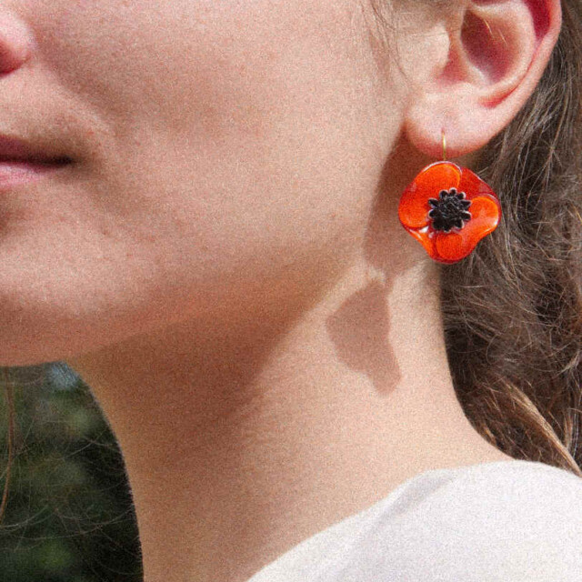 Ciléa Paris - Boucles d'oreilles courtes Anémone - Mini – Dormeuse (Oreilles percées) / Noir