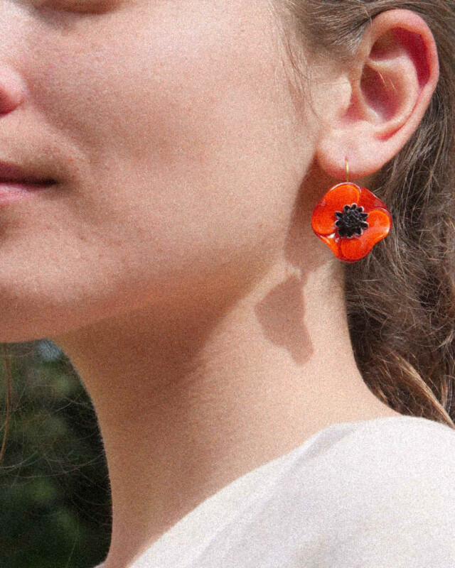 Ciléa Paris - Boucles d'oreilles courtes Anémone - Mini – Dormeuse (Oreilles percées) / Noir