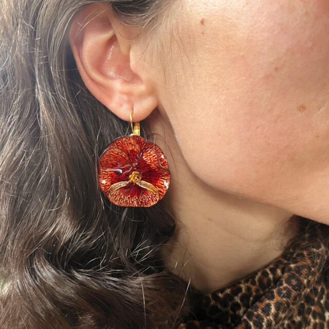 Ciléa Bijoux - Boucles d'oreilles courtes Pensée or - Petit – Rouge clair / Tige
