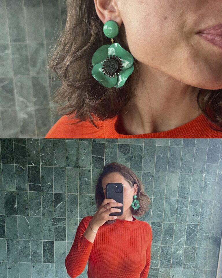 Ciléa Paris - Boucles d'oreilles pendantes Anémone - Grand – Tige (Oreilles percées) / Noir