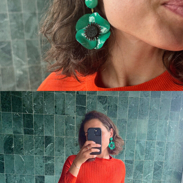 Ciléa Paris - Boucles d'oreilles pendantes Anémone - Grand – Tige (Oreilles percées) / Noir