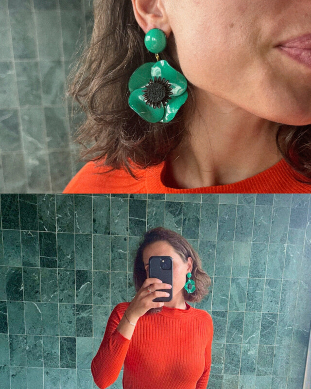 Ciléa Paris - Boucles d'oreilles pendantes Anémone - Grand – Tige (Oreilles percées) / Noir