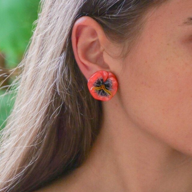 Ciléa Paris - Boucles d'oreilles Pensée - Mini – Vert / Dormeuse (Oreilles percées)