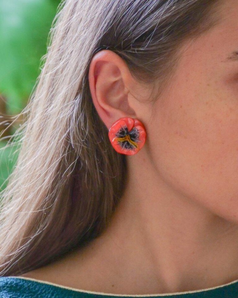 Ciléa Paris - Boucles d'oreilles Pensée - Mini – Vert / Dormeuse (Oreilles percées)