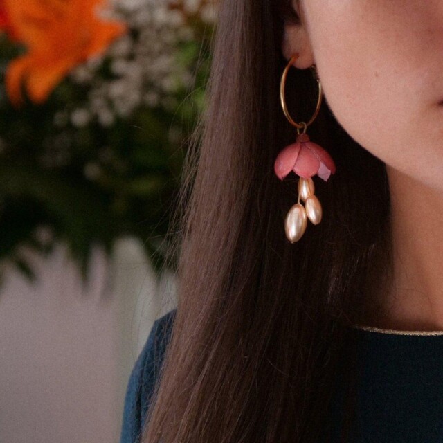 Ciléa Paris - Créoles Cécile avec perles – Blush / Grande argent