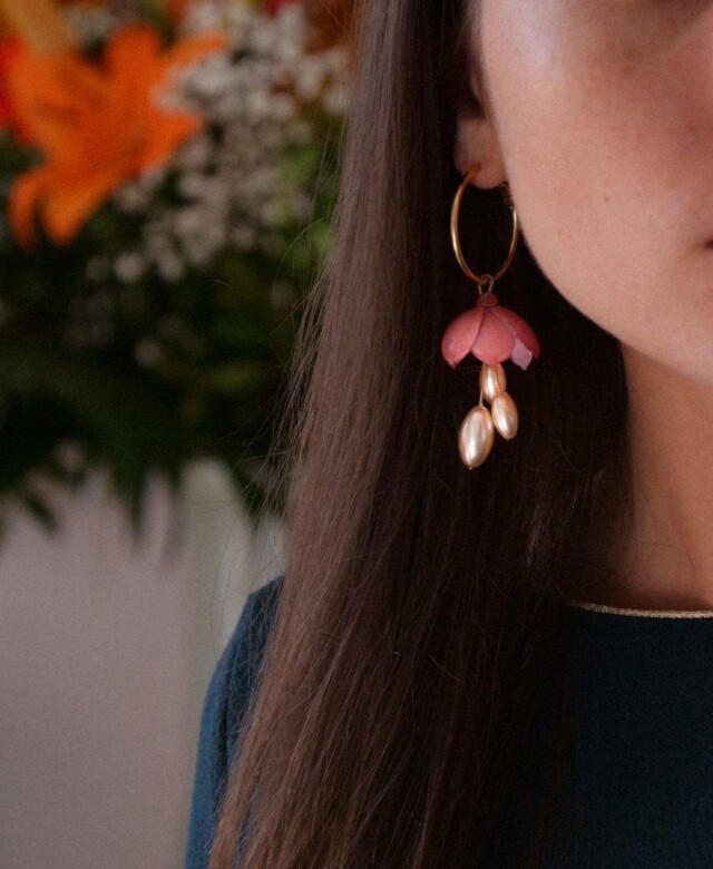 Ciléa Paris - Créoles Cécile avec perles – Blush / Grande argent