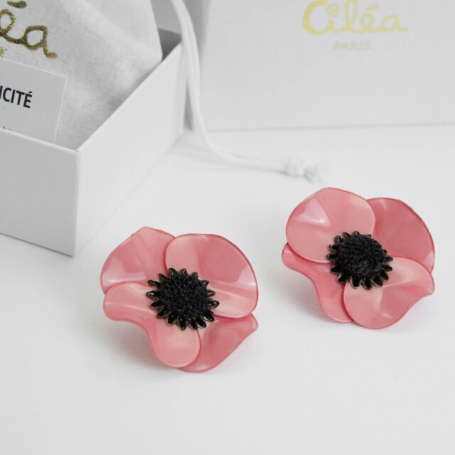 Ciléa Paris - Boucles d'oreilles courtes Anémone - Grandes – Dormeuse (Oreilles percées) / Noir