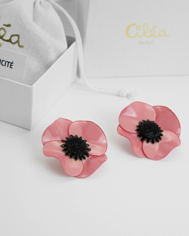 Ciléa Paris - Boucles d'oreilles courtes Anémone - Grandes – Dormeuse (Oreilles percées) / Noir