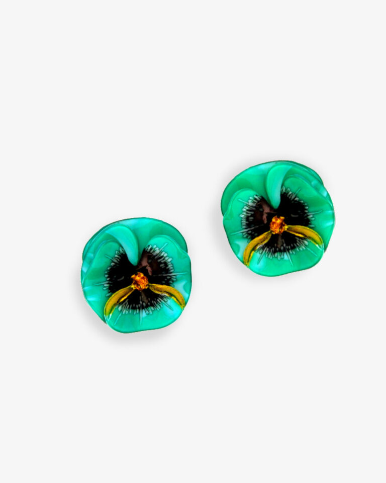 Ciléa Paris - Boucles d'oreilles courtes Pensée - Petit – Édition limitée - Bleu Canard / Dormeuse (Oreilles percées)