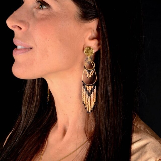valdyria.com - Boucles D’oreilles Pendantes Galilya Cleo Ébène