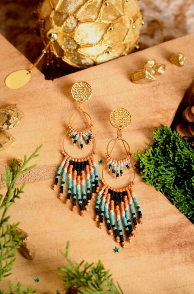 valdyria.com - Boucles D’oreilles Pendantes Nilyra Maria Bronze