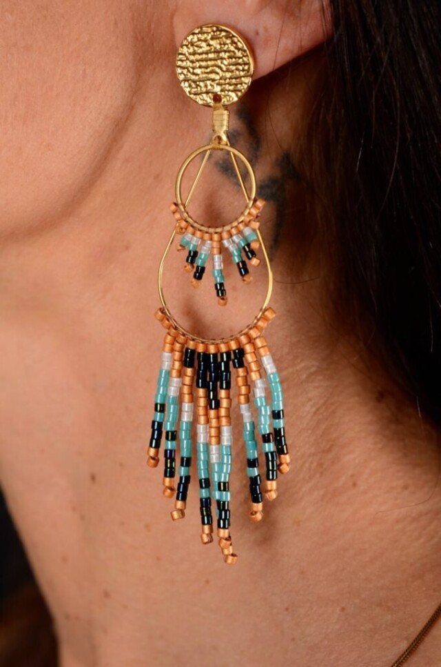 valdyria.com - Boucles D’oreilles Pendantes Nilyra Maria Bronze