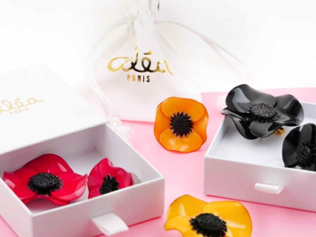 Ciléa Bijoux - Coffret box cadeau Anémone bague + broche – Rose Nacre