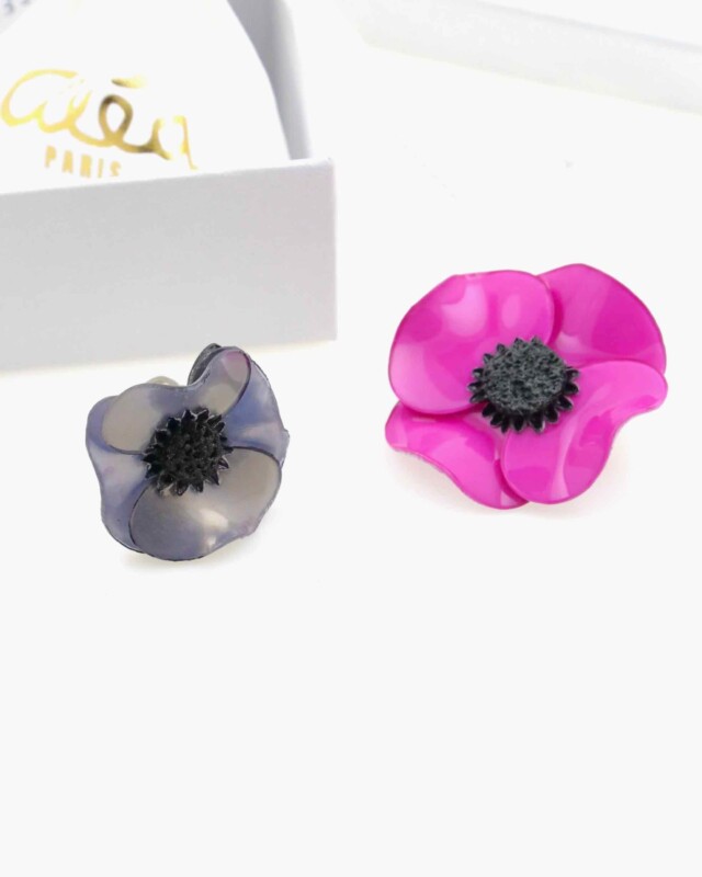 Ciléa Bijoux - Coffret box cadeau Anémone bague + broche – Rose Nacre