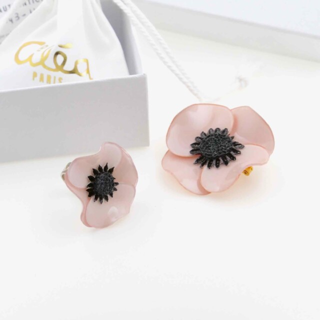 Ciléa Bijoux - Coffret box cadeau Anémone bague + broche – Bleu électrique