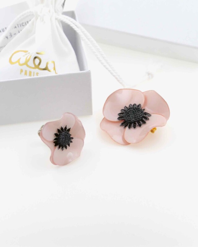 Ciléa Bijoux - Coffret box cadeau Anémone bague + broche – Bleu électrique