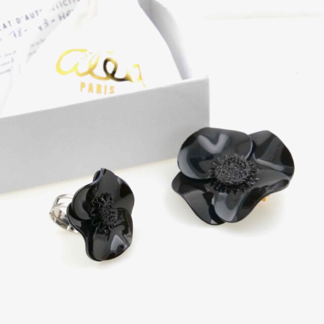 Ciléa Bijoux - Coffret box cadeau Anémone bague + broche – Rose Nacre