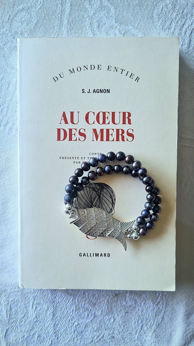 NEIJE - Bracelet Poisson Gefilte Perles de Culture Noires et Argent – L (poignet de 17 à 19 cm)