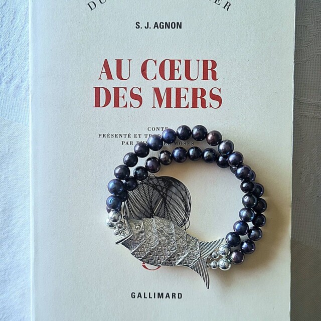 NEIJE - Bracelet Poisson Gefilte Perles de Culture Noires et Argent – L (poignet de 17 à 19 cm)