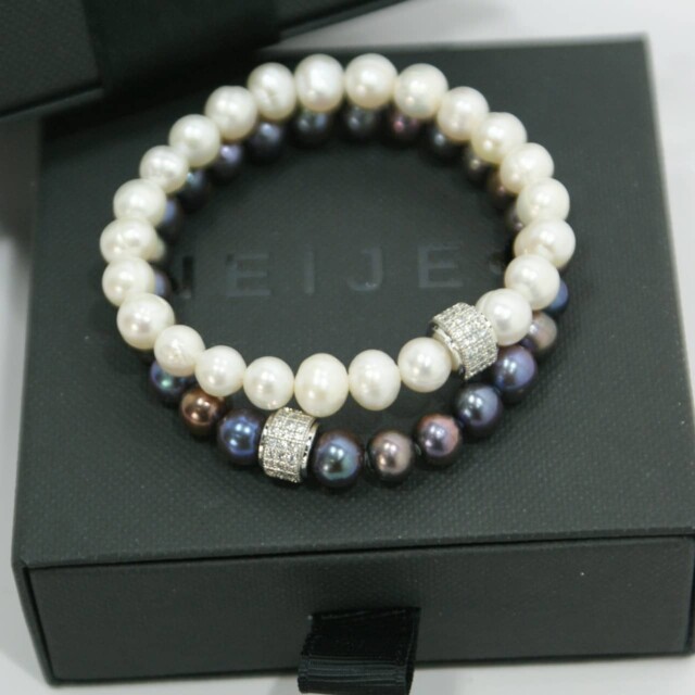 NEIJE - Bracelet Belle du Seigneur Perles de Culture et Plaqué Or Blanc – L (poignet de 17 à 19 cm)