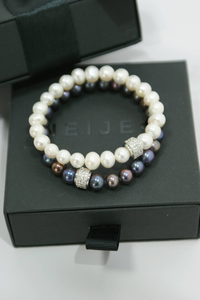NEIJE - Bracelet Belle du Seigneur Perles de Culture et Plaqué Or Blanc – L (poignet de 17 à 19 cm)