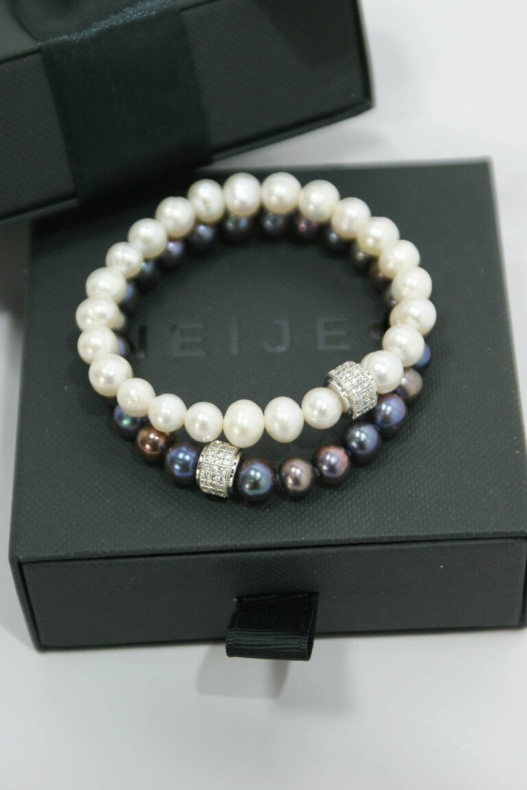 NEIJE - Bracelet Belle du Seigneur Perles de Culture et Plaqué Or Blanc – L (poignet de 17 à 19 cm)