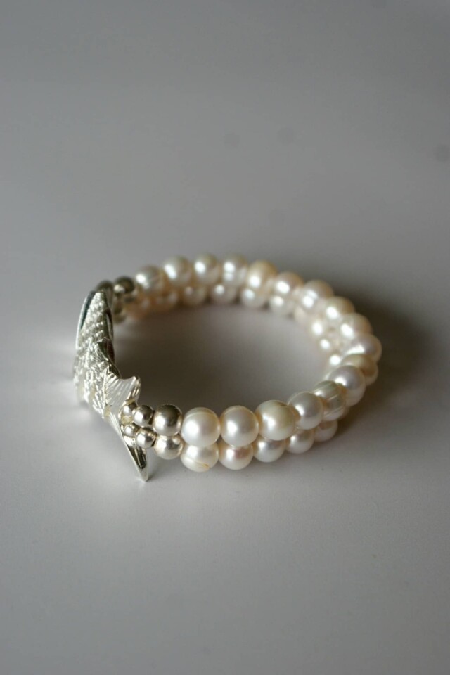 NEIJE - Bracelet Poisson Gefilte Perles de Culture Blanches et Argent – L (poignet de 17 à 19 cm)