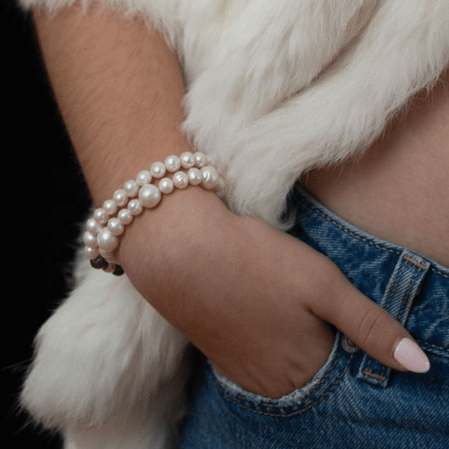 NEIJE - Bracelet Belle du Seigneur Perles de Culture et Plaqué Or Blanc – L (poignet de 17 à 19 cm)