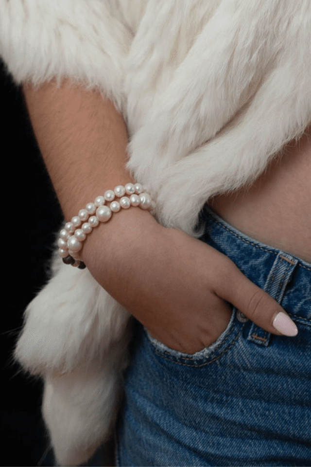 NEIJE - Bracelet Belle du Seigneur Perles de Culture et Plaqué Or Blanc – L (poignet de 17 à 19 cm)