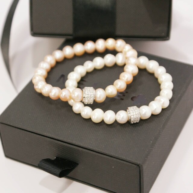 NEIJE - Bracelet Nana Perles d'eau douce Roses – Plaqué Or Jaune / XL (poignet de 19 à 21 cm)