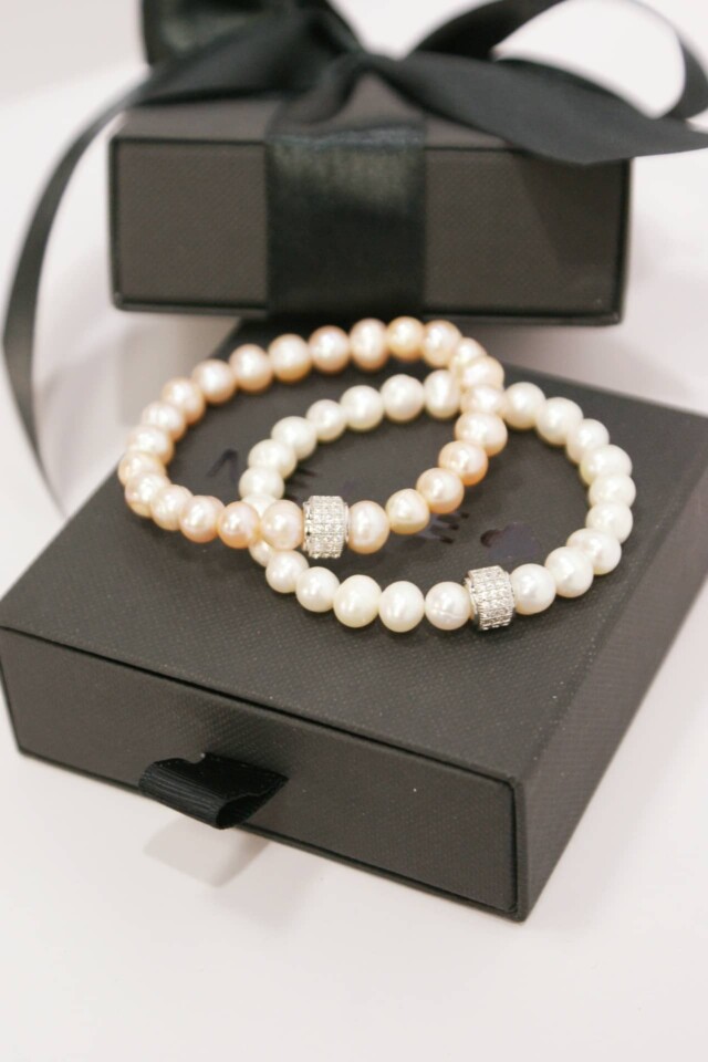 NEIJE - Bracelet Nana Perles d'eau douce Roses – Plaqué Or Jaune / XL (poignet de 19 à 21 cm)