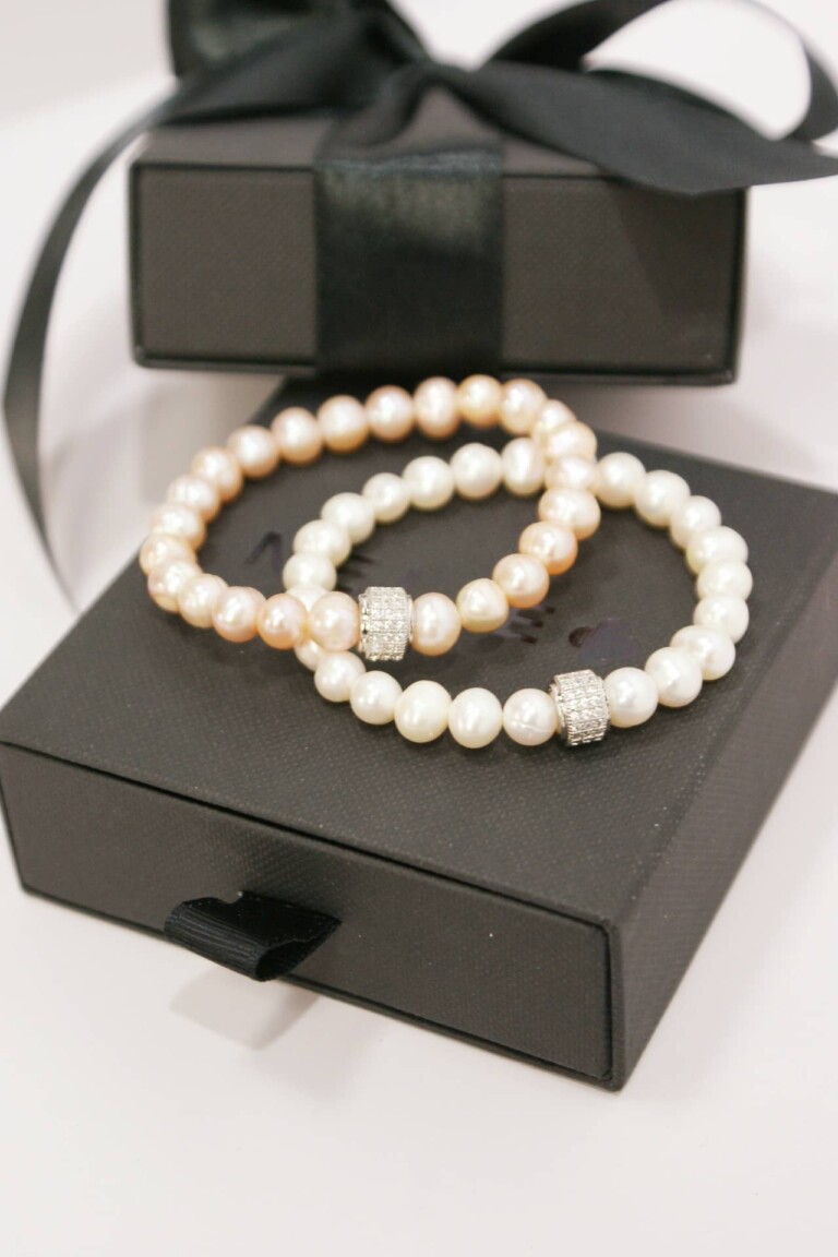 NEIJE - Bracelet Homme Perles d'eau douce Roses – Plaqué Or Jaune / XL (poignet de 19 à 21 cm)