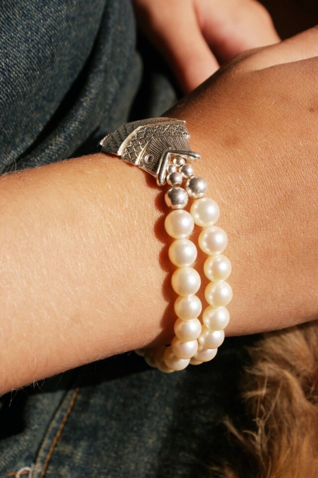 NEIJE - Bracelet Poisson Gefilte Perles de Culture Blanches et Argent – L (poignet de 17 à 19 cm)