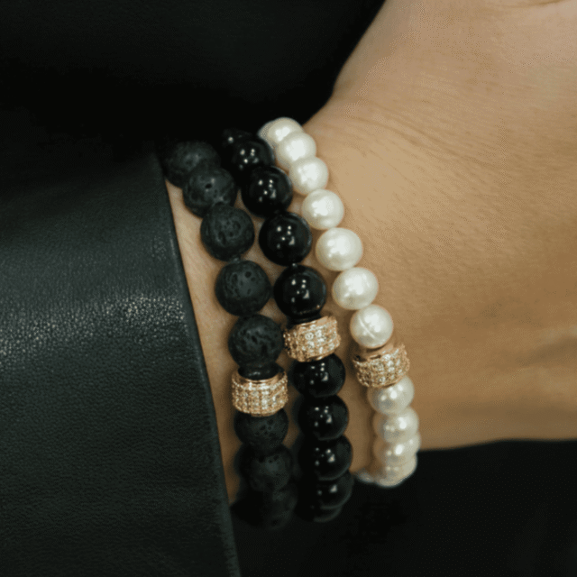 NEIJE - Bracelet Dorian Onyx Or Jaune – XL (poignet de 19 à 21 cm)