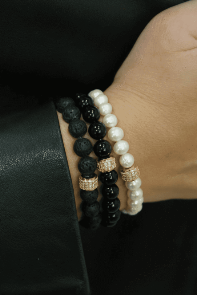 NEIJE - Bracelet Dorian Onyx Or Jaune – XL (poignet de 19 à 21 cm)