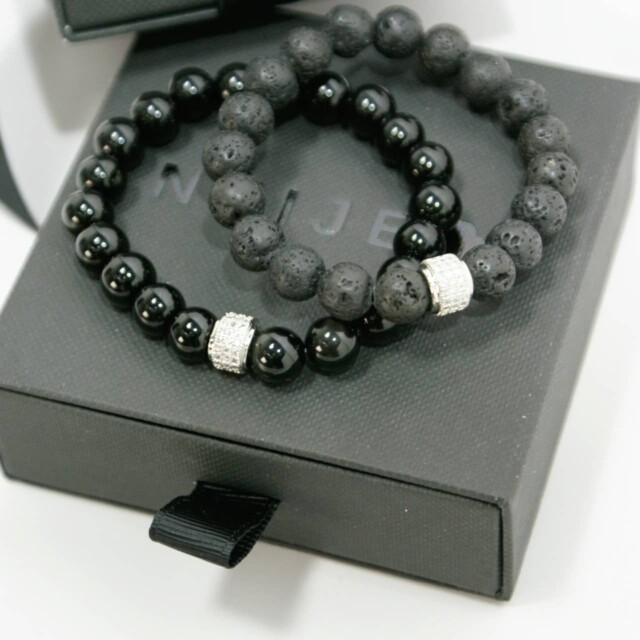 NEIJE - Bracelet Achille Pierre de Lave Or Blanc – XL (poignet de 19 à 21 cm)